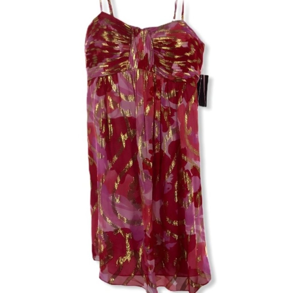 Red/Pink/Gold Oleg Cassini Dress NWT sz 8 - Picture 2 of 12